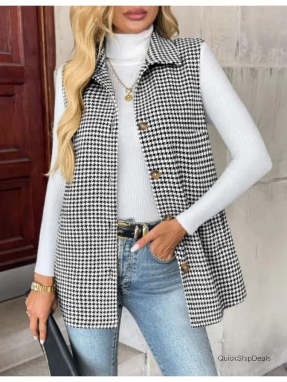 Women's Flannel Plaid Sleeveless Button Vest, 100% Polyester Lightweight